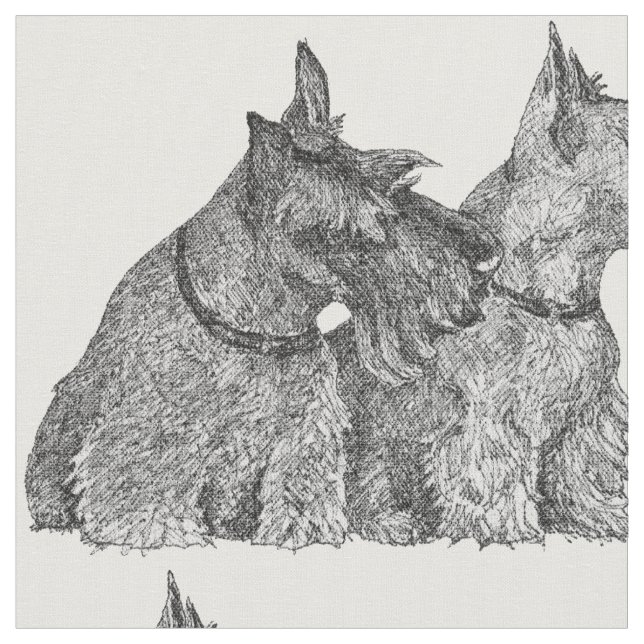 Pen Ink Scottish Terriers Fabric (Close Up)