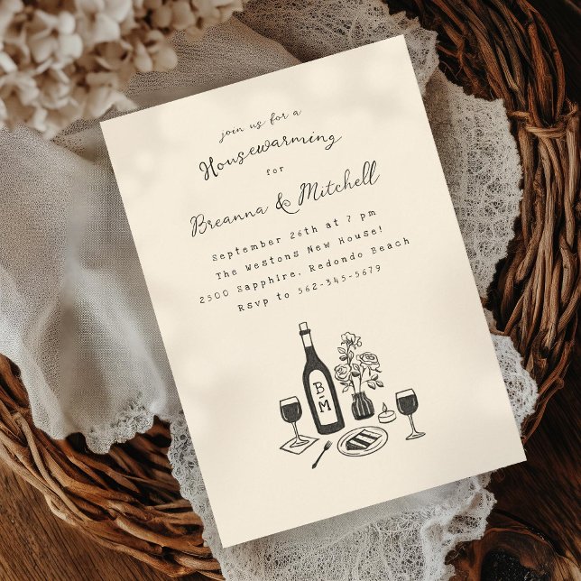 Pen Ink Whimsical Hand Drawn Cocktail House Party Invitation (Creator Uploaded)