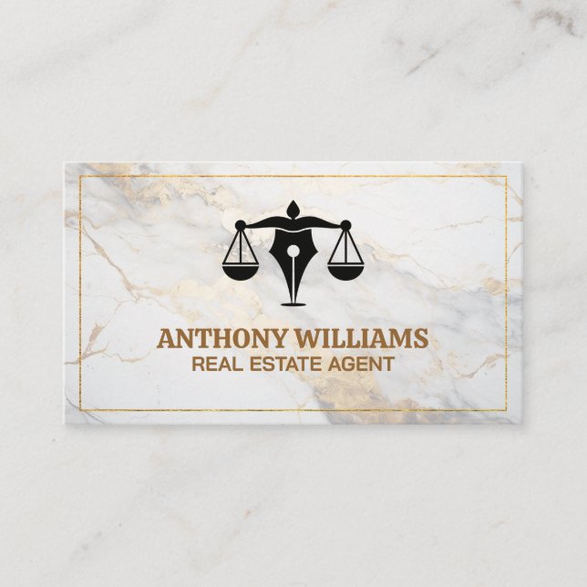 Pen Justice Scale Legal Law | Marble  Business Card (Front)