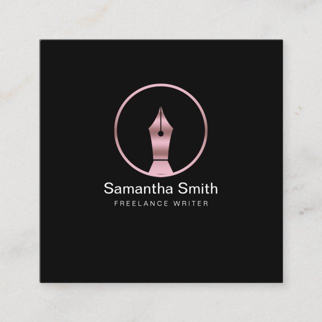 Pen Logo Freelance Writer and Calligraphy Writer Square Business Card (Front)