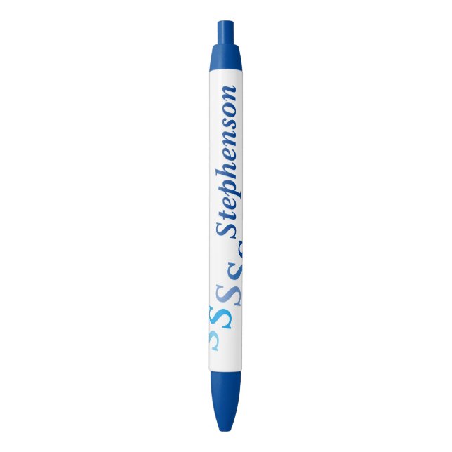 Pen - Name and Stepped Initial in Blue (Front Vertical)