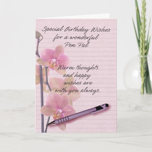 Pen Pal Birthday Card with floral writing paper (Front)