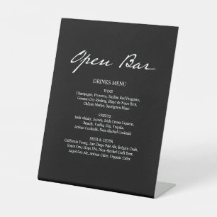 Pen Script Modern Minimal Open Bar Black Wedding Pedestal Sign