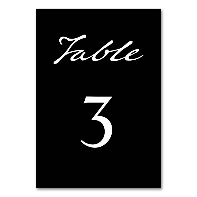 Pen Script Modern Minimalist Black Wedding Table Number (Front)