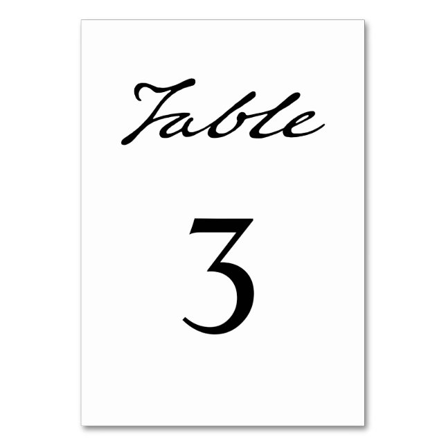 Pen Script Modern Minimalist White Wedding Table Number (Front)