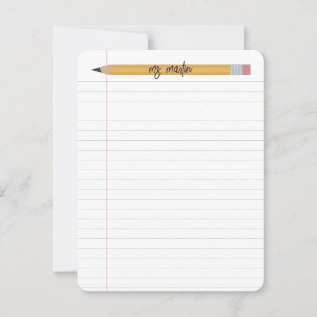  Pencil and Paper Personalized Teacher Card (Front)