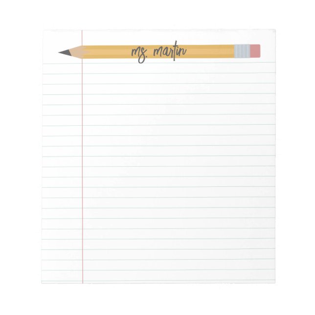  pencil and paper personalized teacher notepad (Front)