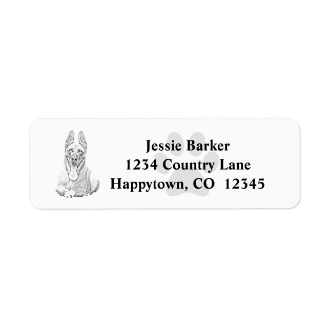 Pencil Art Belgian Malinois Return Address Label (Front)