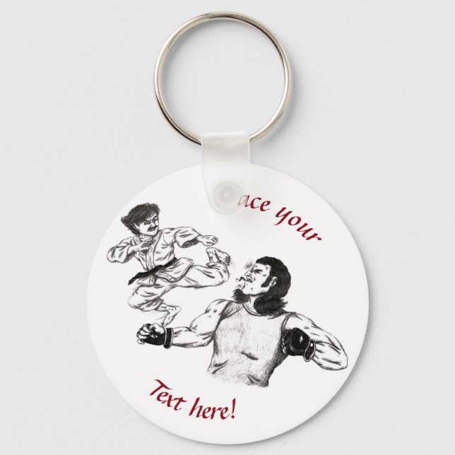 Pencil art Karate fighter vs MMA fighter battle Keychain (Front)