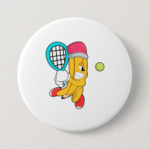 Pencil at Tennis with Tennis racket 3 Inch Round Button