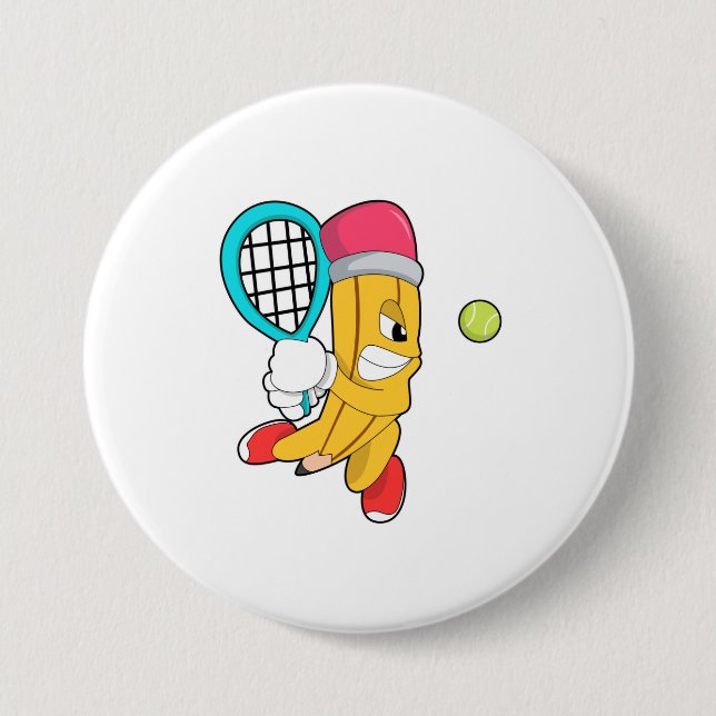 Pencil at Tennis with Tennis racket 3 Inch Round Button (Front)