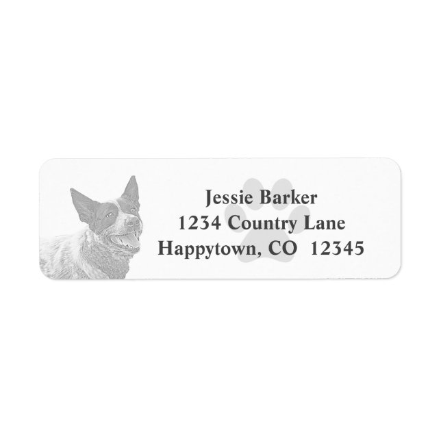 Pencil Australian Cattle Dog Return Address Label (Front)