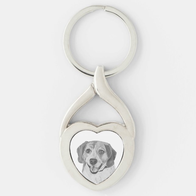 Pencil Beagle Dog Heart Key Chain (Front)