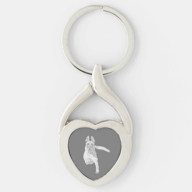 Pencil Belgian Malinois Heart Key Chain (Front)