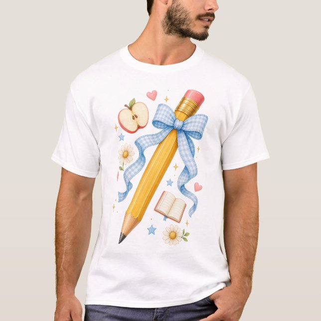 Pencil Bow Teacher Back to School T-Shirt (Front)