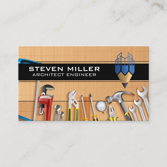 Pencil Building Logo | Architect | Tools Business Card (Front)