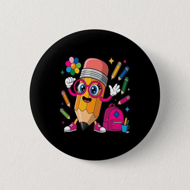 Pencil Character Learn Create 2 Inch Round Button (Front)