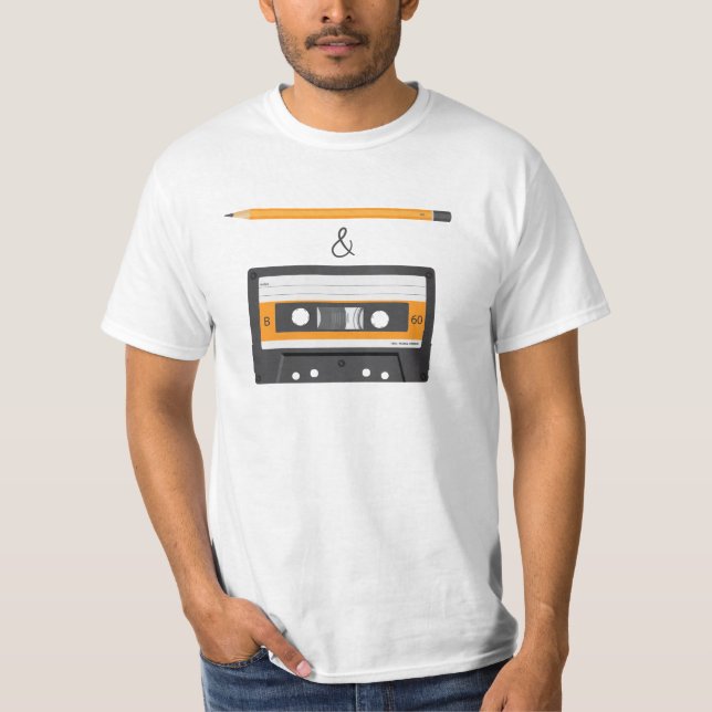 Pencil & Compact Cassette riddle T-Shirt (Front)