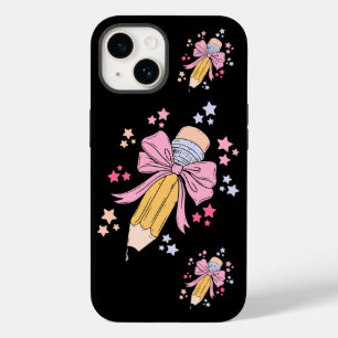 Pencil Coquette Bow Pink Back To School Teachers Case-Mate iPhone 14 Case