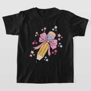 Pencil Coquette Bow Pink Back To School Teachers  T-Shirt