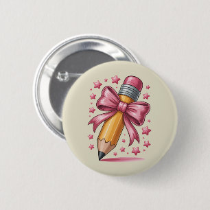 Pencil Coquette Bow Teacher Appreciation School 2 Inch Round Button