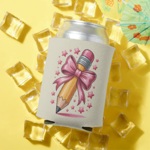 Pencil Coquette Bow Teacher Appreciation School Can Cooler