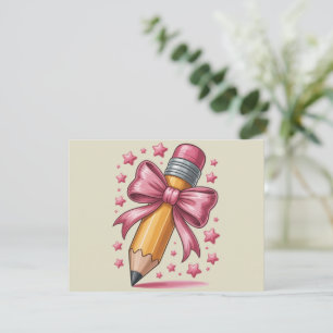 Pencil Coquette Bow Teacher Appreciation School Thank You Card