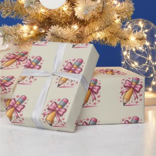 Pencil Coquette Bow Teacher Appreciation School Wrapping Paper