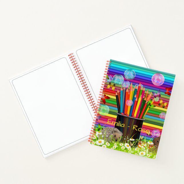 Pencil Crayons Holder Bubbles Butterflies Daisies Notebook (Inside)