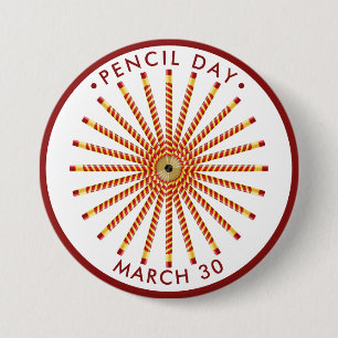 Pencil Day, lots of striped pencils 3 Inch Round Button