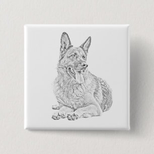 Pencil Drawing German Shepherd Pin Button