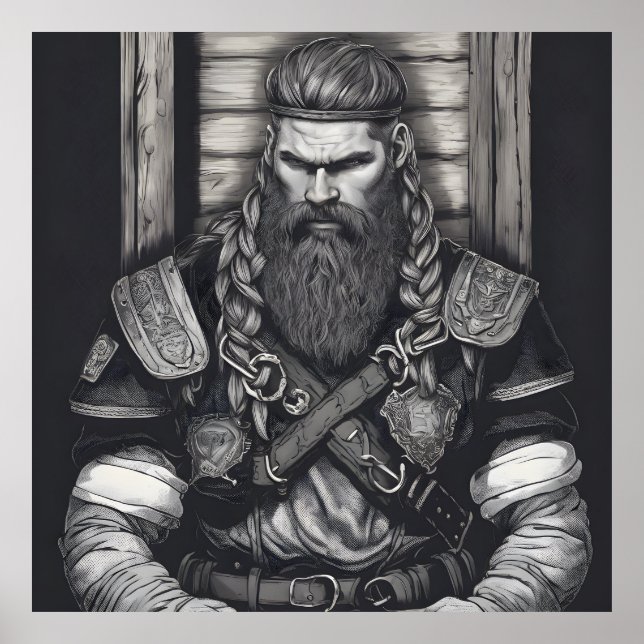 Pencil Drawing of a Viking King Poster (Front)
