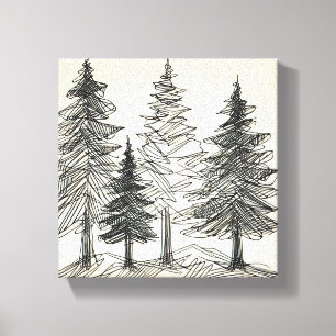 Pencil Drawing Print of Pine Trees