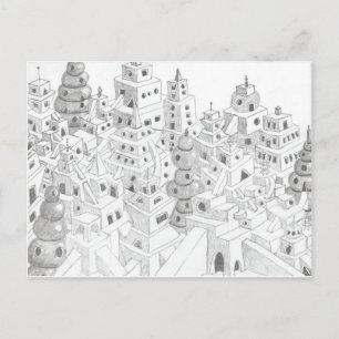 Pencil Drawn City Postcard