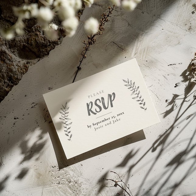 Pencil drawn leaves RSVP Enclosure Card (Light and simple "RSVP" wedding enclosure card with pencil drawn style leaves and wedding details.)