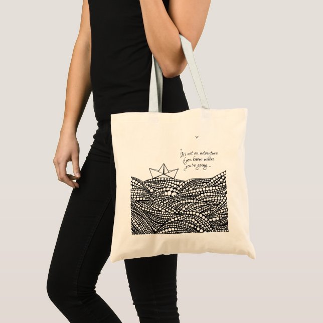 Pencil Drawn Paper boat | motivational text Tote Bag (Front (Product))