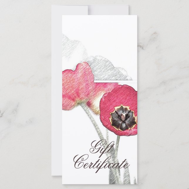 Pencil Drawn Red Poppy Flower Gift Certificate (Front)