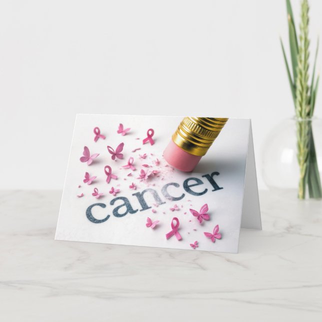 Pencil Erasing Cancer Text On White Paper Card (Front)