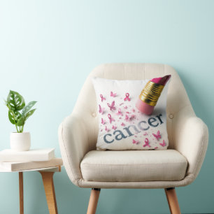 Pencil Erasing Cancer Text  Throw Pillow