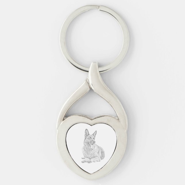 Pencil German Shepherd Heart Key Chain (Front)