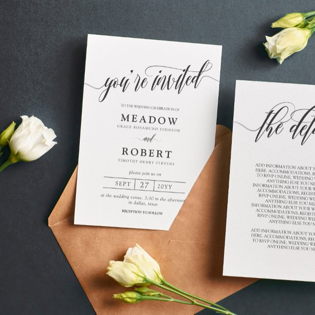 Pencil Grey Typography Informal 2 in 1 Wedding Invitation (Creator Uploaded)
