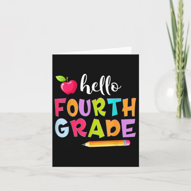 Pencil Hello Fourth Grade Teacher Student 4th Grad Card (Front)