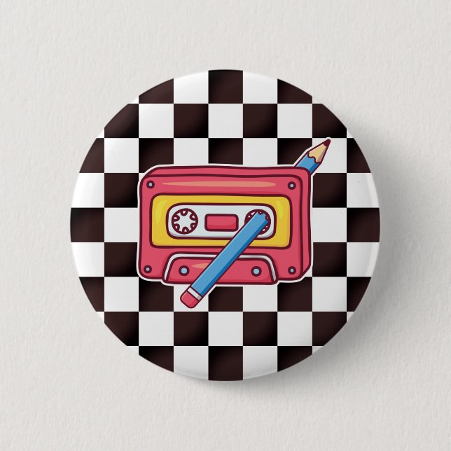 Pencil In A Cassette Tape: 80s riddle 2 Inch Round Button (Front)