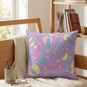 Pencil Party   Lavender Throw Pillow