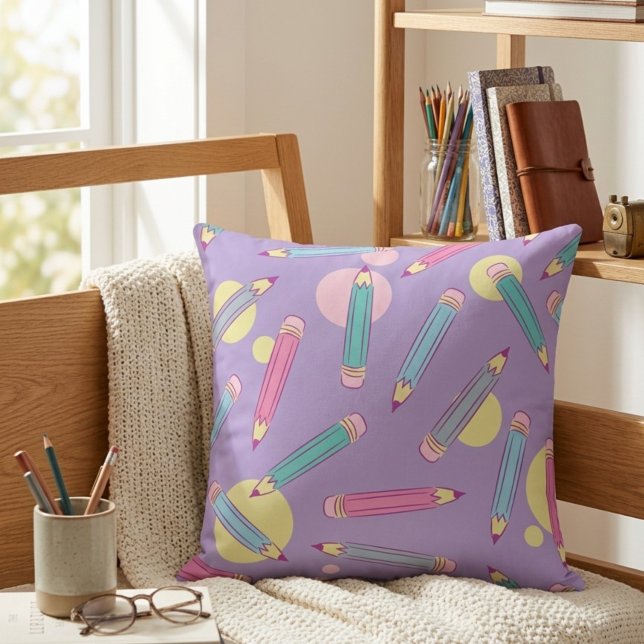 Pencil Party | Lavender Throw Pillow (Creator Uploaded)