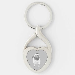 Pencil Pug Dog Heart Key Chain