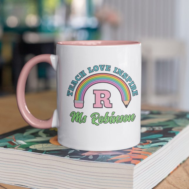 Pencil Rainbow Teach Love Inspire Monogram Mug (Creator Uploaded)