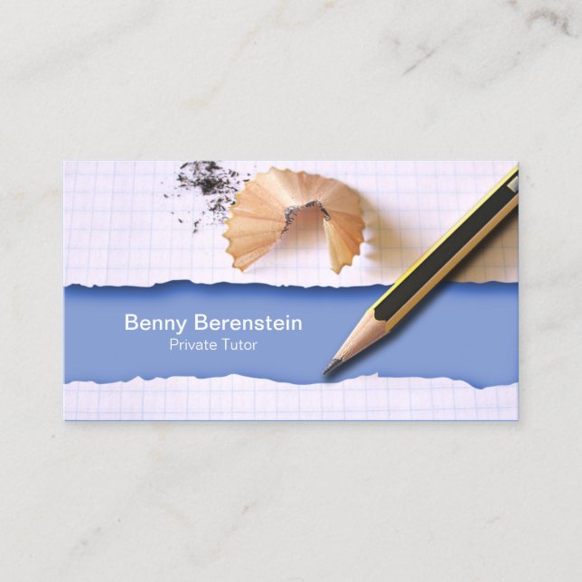 Pencil Shapening Private Tutor Blue Business Card (Front)
