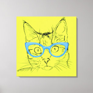 Pencil Sketch Cat with Glasses Canvas Print