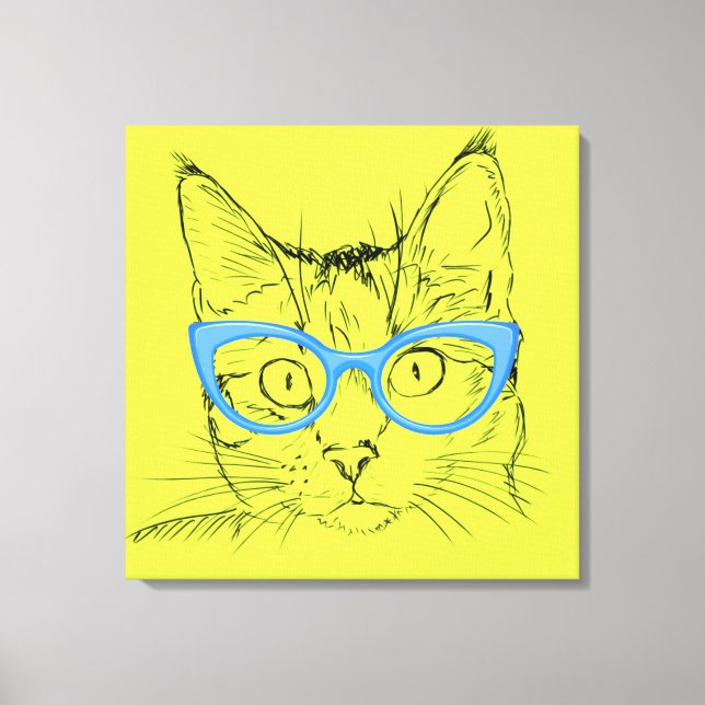 Pencil Sketch Cat with Glasses Canvas Print (Front)